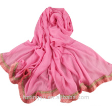 Top selling printed plain cotton shawl scarf muslim cotton tassels trim hijab